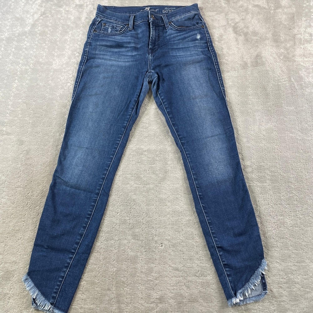 7 For All Mankind Jeans The Ankle Skinny Womens 25 Blue Raw Tulip Hem Distressed